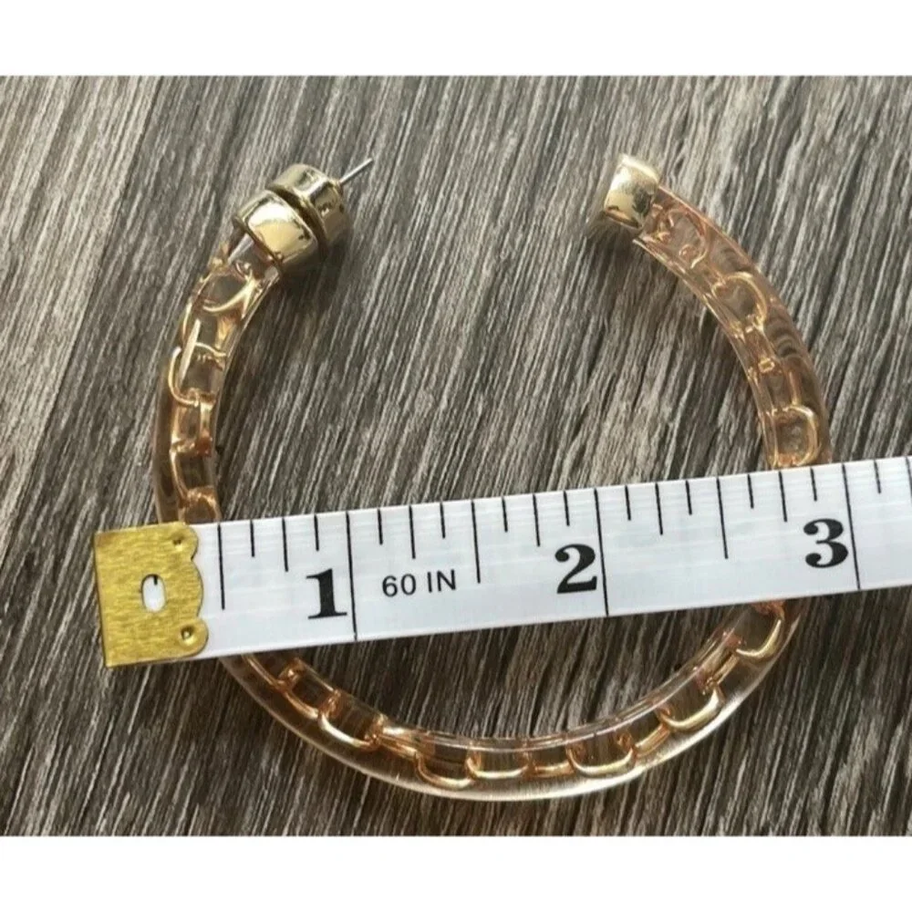 Vintage 80’s Largo Gold Tone Hoop Dangle Earrings Poured Lucite Statement Sz 3”